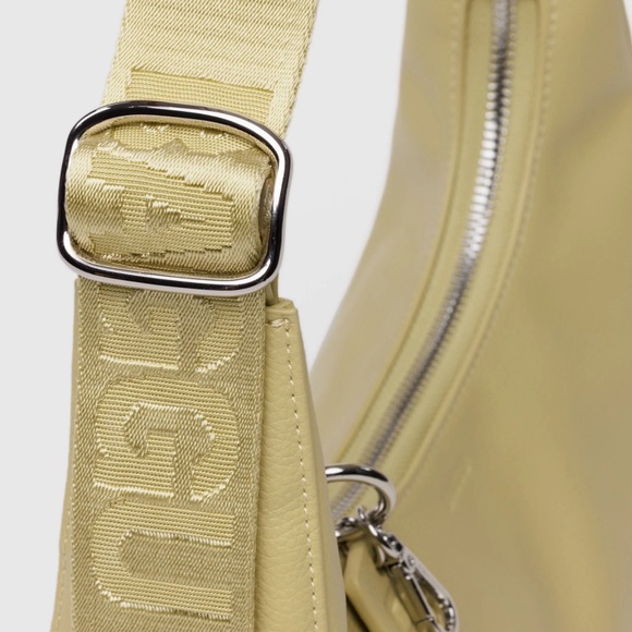 BAGGU Small Recycled Leather Crescent Bag- Straw, Butter Yellow - Picture 3 of 5